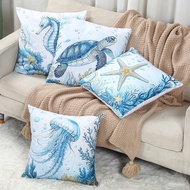 4pcs 45*45cm 2D Ocean Pattern Square Pillow Case, Throw Pillow Cover, Polyester Peach Skin Material 