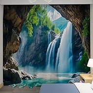 U-SITU Blackout Curtains for Bedroom - Waterfalls, plants, cave - Thermal Insulated Room Darkening C