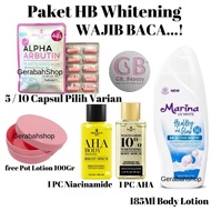 Package Hb Super Whitening Powder Alpha Arbutin Alpha Arbutin Serum Aha Niacinamide Marina Body Loti