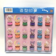 Sanrio Round Stamp Cute Reward Toy Photo Album Decor DIY Scrapbook Cartoon Rubber Stamps kids gift Mymelody Kuromi Cinnamoroll Little Twin Stars