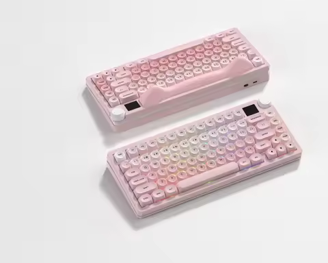 Womier Pink K80 3-Modes Wireless Gaming Keyboard OLED Display Knob Mechanical Keyboard Hot Swap Gask