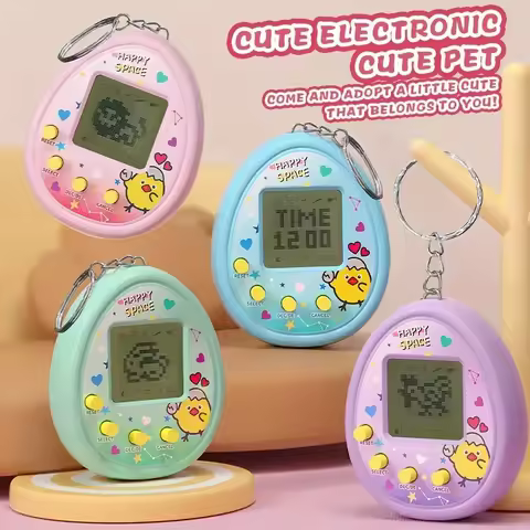 Cute Cartoon Handheld Virtual Pet Game Console with Keychain Portable Mini Electronic Pet Raising Ma