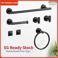 [SG Seller]Black 304 stainless steel towel bar/towel holder/toilet toilet roll/hook set
