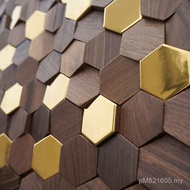 Solid Wood Interior Wall Mosaic Hexagonal Tea Room Decoration Background Wall Log Black Walnut TV Ne
