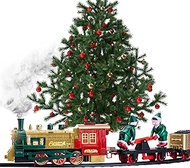 Christmas Train Set for Under The Tree with Lights, and Sounds - Holiday Train Around Christmas Tree w/Large Tracks | Electric Train Set with 160 Inches of Track and 2 Xmas Elves - Gold