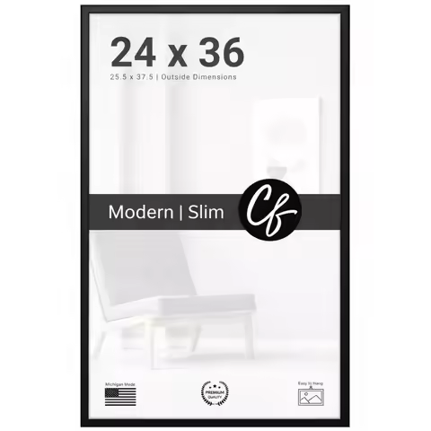 24x36 Poster Frame, Black Modern Slim Wood Frame for Wall Decor