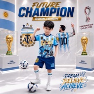Argentina Messi 10 Boys' Sportswear – Short Sleeve Jersey Material Ages 2-10 Years – FIFA World Cup 