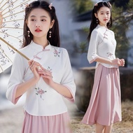 Innovative Chinese hanfu set, Chinese ancient style, spa uniform, tea table outfit