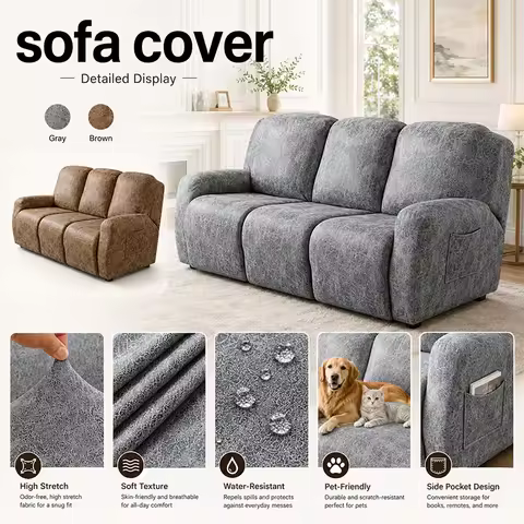 Leather Like Recliner Couch Covers Washable Stretch Reclining Sofa Slipcovers for 1 2 3 Seater Home 