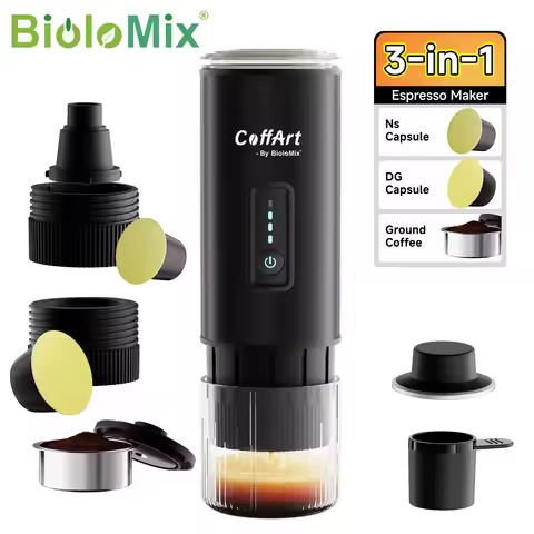 BioloMix Black Portable Coffee Machine for Car & Home, Fit Nexpresso Dolce Pod Capsule Coffee Powder