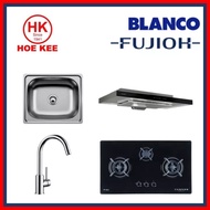 Fujioh Stainless Steel Hob + Fujioh Slimline Hood + Blanco Plenta 6 Stainless Steel Sink + Blanco Mida XL Sink