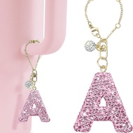 Water Bottle Letter Pendant Charm, Rhinestone Initial Keychain