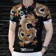 Dragon POLO Shirt, Casual Style, For Men, Men's Polo Shirt, Summer Fashion, Lapel Collar, Short Slee