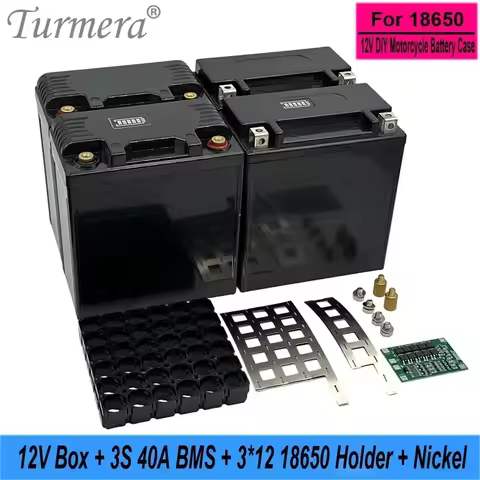 Turmera 12V 12Ah to 42Ah Empty Motorcycle Battery Storage Box 3X12 18650 Holder 3S 40A BMS Weld Nick