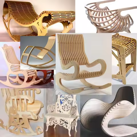 10pcs Chair Design File Rocking Chair Furniture Template CNC Laser Cut Files DXF CDR Vector for Lase