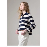 Korean Version Women's Top 2026 hazzys hazzys Casual Classic Striped V-Neck Young Fashion Long-Sleev