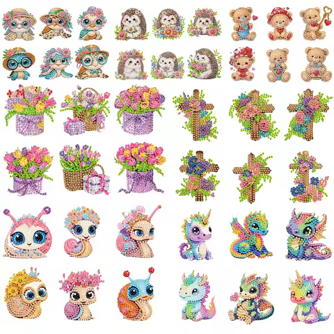 6Pcs Acrylic Cute Pattern Diamond Painting Fridge Magnets Diamond Art Refrigerator Magnets Sticker f