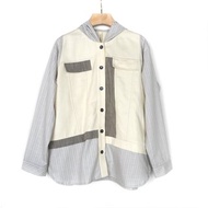 黃條紋 - 假兩件拼色連帽外套 #U1034