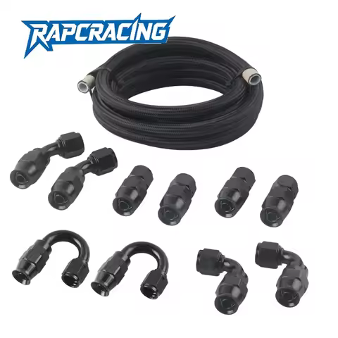 20FT AN4 AN6/8/10 Black Nylon Braided E85 PTFE Fuel Line With Fitting Hose Kit Gas Cooler Hose Braid