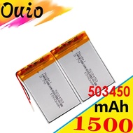 2PCs 3.7V 1500mAh 523450/503450 lithium polymer lipo rechargeable  MP3 DVD pad smart watch camera re