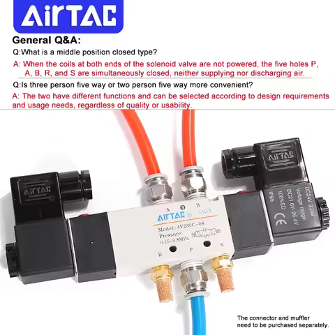 AirTAC 4V130C-06 4V230C-08 4V330C-10 4V430C-15 Pneumatic Air Solenoid Valve 5 Port 3 Position Way Re