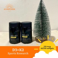 Sports Research-D3+K2 (60/120 softgels) Vitamin D(5000IU 2500IU) K(125 mcg)