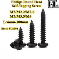 [HL-ZGLS] Black SUS304 Phillips Round Head Self-Tapping Screw M2/M2.2/M2.6/M3/M3.5/M4 Cross Pan Head