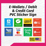 E-Wallet / Debit & Credit Card PVC Sticker Sign 15x15cm | Waterproof Self-Adhesive | QR Pay, Visa, T