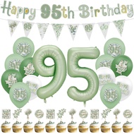 28Pcs Eucalyptus Leaves Birthday Party Balloon Set, Age 95 and Others,Number Balloon, Banner, Cake T