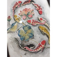 Fish Painting Auspicious Stains Wall Pictures Watercolour Techniques Size A3/29.7x42cm Paper Hundred