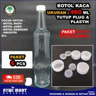 ( PAKET ISI 1 LUSIN ) Botol Kaca 460ml Tutup Plastik / Botol Madu / Botol Marjan / Botol Jamu / Boto