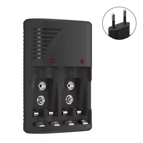 EU Plug Universal Battery Charger 4-Slot Wall With LED Light For 9V Rechargeable Batterys 1.2V AA/AA