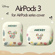 Frosted earphone case compatible AirPods3 case Mickey pattern flowers and leaves compatible AirPods case earphone case for compatible AirPods3 Pro case compatible AirPodsPro