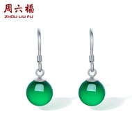 ZHOU LIU FU 周六福  S925 Sterling Silver Earring Natural Green Chalcedony Dangle Earrings for Women J09