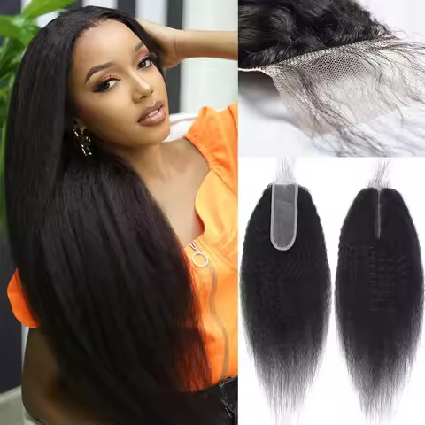 Kinky Straight 2x6 Kim Lace Closure Human Hair 2# 4# Yaki Straight 2x6 Lace Closure 27# Middle Part 