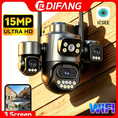15MP WiFi Security Camera 3-Lens WiFi IP Camera 3 Screen Waterproof CCTV Cam 2-Way Audio External CC
