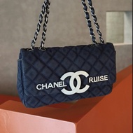 Chanel • 稀有大Logo海軍藍牛仔銀釦Cf 鏈條包 有卡✔️