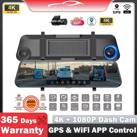 Aprilboy Mirror Camera 4K+2.5K Dash Cam Car DVR Smart Driving ADAS &BSD GPS Wifi With Voice Control 