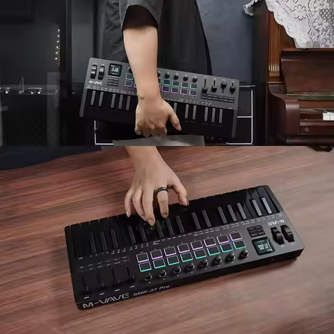 M-VAVE All Black PRO 37-Key MIDI Keyboard 16 RGB Pads 4 Faders 8 Encoders Built-in DX-7 FM Synth Eng