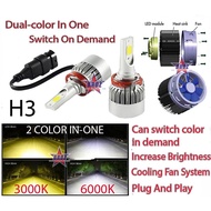 Universal H3 Monocross Dual-Color LED Car Head Light 3000K / 6000K