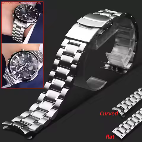 20mm 22mm Universal Curved Men Watchband For Casio EFV-540 500 510 EQB-501 EFR-303 Solid Stainless S