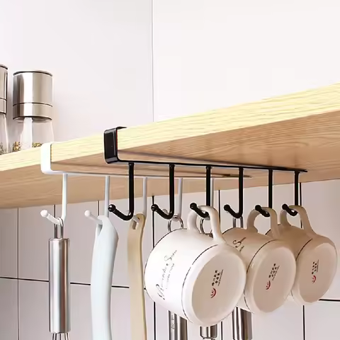 Multifunction 6 Hook Coffee Cup Mug Holder Black White Hooks Shelf Multifunction Kitchen Cabinet Sun