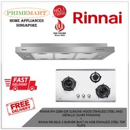 RINNAI RH-S269-SSR SLIMLINE HOOD STAINLESS STEEL AND METALLIC SILVER FINISHING=RB-93US 3 BURNER BUILT-IN HOB BUNDLE DEAL