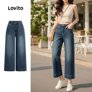 (trendy3)Lovito Casual Plain Pocket Washed All Seasons Blue Jeans for Women L134ED248
