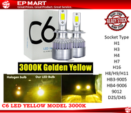 C6 3000K (YELLOW) Headlight Fog light LED (H11H7H4HB4/HB3/H1/H13/H3) Headlamp Bulb (2pcs/1Pair)