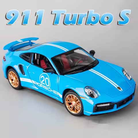 1:32 Scale 911 Turbo S Sports Car Model Toys Alloy Diecast Miniature Supercars Sound Light Doors Ope