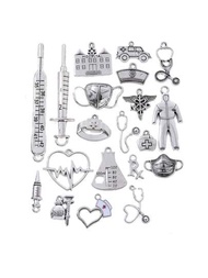 隨機銀色 Diy 珠寶吊墜套裝,適用於頸鏈,手鏈,鑰匙圈,醫療用品,護士帽,聽診器設計護士/醫生禮物