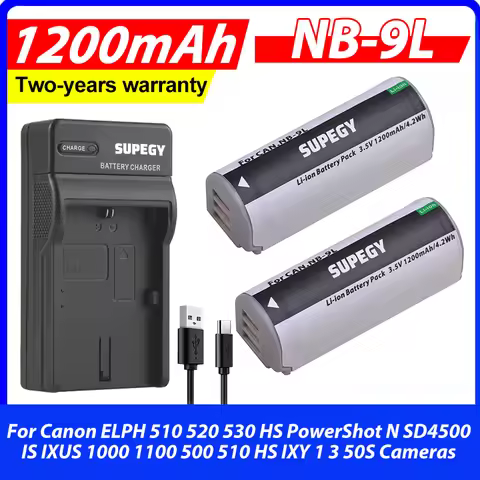 NB-9L NB 9L Battery + Charger for Canon ELPH 510 520 530 HS PowerShot N SD4500 IS IXUS 1000 1100 500