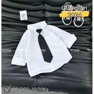 (10-28kg) Áo sơ mi trắng dài tay cho bé trai phong cách hàn có tặng kèm cavat