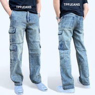 Waist 28 -42 Cargo Denim Straight-Leg Jeans Snow Rust Blue Color Zip Fly 8 Pockets